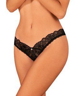 Кружевные стринги с открытым доступом Obsessive Donna Dream crotchless thong Black, размер XL/2XL картинка