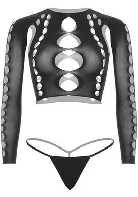 Комплект топ + стринги Leg Avenue Long sleeve crop top & string Black One Size картинка