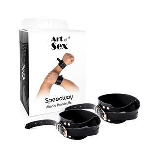 Мужские кожаные наручники Art of Sex Man Handcuffs Speedway, размер XS-M картинка