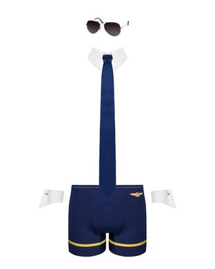 Эротический костюм пилота: боксеры, манжеты, воротник, очки Obsessive Pilotman set, размер S/M картинка