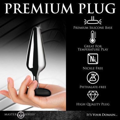 Металева анальна пробка Master Series Butt Slut Metal & Silicone Butt Plug Silver (діаметр 3,8 см) зображення