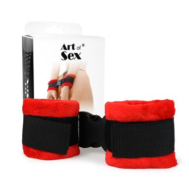 Наручники плюшеві на липучках Art of Sex Handcuffs Soft Touch, червоні зображення