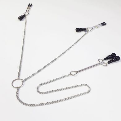 Зажимы для сосков и клитора с цепочкой и жемчужинами Art of Sex Nipple and clit clamps Black Pearl картинка