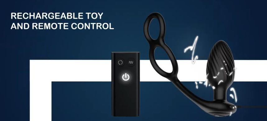 Анальна вібропробка з ротацією + пульт ДК Nexus Tornado Cock and Ball Ring (діаметр 3,9 см) зображення