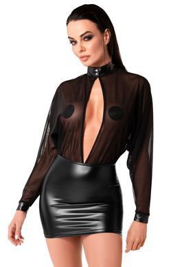 Эротическое платье Noir Handmade F348 Powerwetlook and tulle dress, размер L картинка