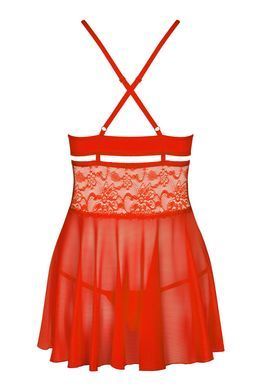 Сексуальная рубашка с кружевом и трусики Obsessive 838-BAB-3 babydoll & thong red, размер L/XL картинка