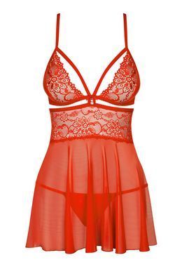 Сексуальная рубашка с кружевом и трусики Obsessive 838-BAB-3 babydoll & thong red, размер L/XL картинка