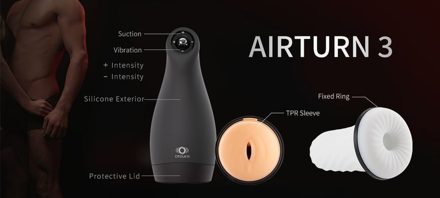 Мастурбатор з вібрацією, функцією всмоктування та джойстиком Otouch AIRTURN 3 зображення