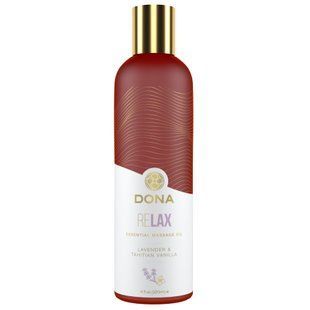 Массажное масло Essential Massage Oil DONA Relax Lavender & Tahitian Vanilla Лаванда и ваниль (120 мл) картинка
