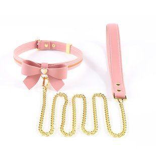 Повідець з нашийником LOCKINK SEVANDA Love Heart Butterfly Leather Collar Set Pink зображення