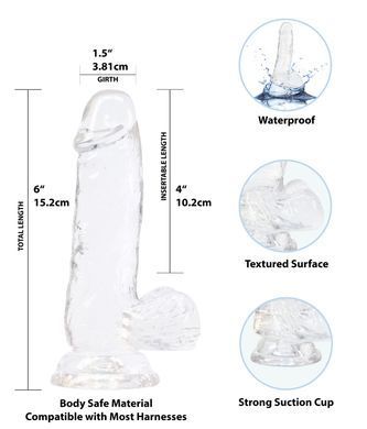 Прозорий фалоімітатор ADDICTION Clear Dildo with Balls 6&Prime; + віброкуля в подарунок (діаметр 3,8 см) зображення