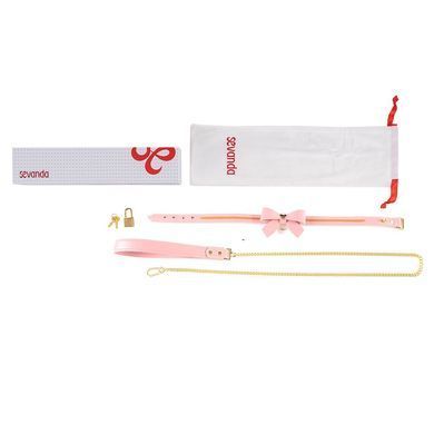 Повідець з нашийником LOCKINK SEVANDA Love Heart Butterfly Leather Collar Set Pink зображення