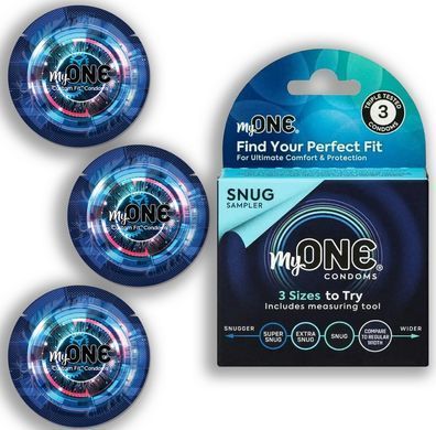 Набор презервативов с измерительным инструментом MyONE Snug Sampler (3 шт, картонная коробка) картинка