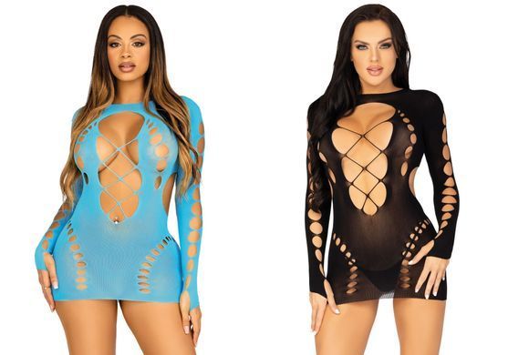 Бесшовное миниплатье Leg Avenue Long sleeve cut out mini dres Black O/S картинка