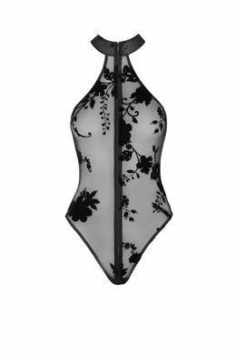 Прозоре боді з блискавкою Noir Handmade F314 Ego flocked mesh halter bodysuit, розмір S зображення