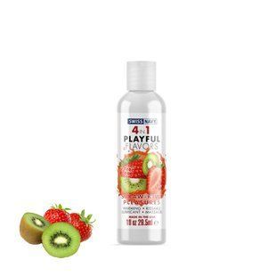 Їстівний лубрикант на водній основі, розігріваючий Swiss Navy 4 in 1 Straw-Kiwi Pleasures, полуниця з ківі (29,5 мл) зображення