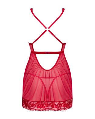 Прозрачная рубашка беби-долл + стринги Obsessive Lacelove babydoll & thong Red, размер XS/S картинка