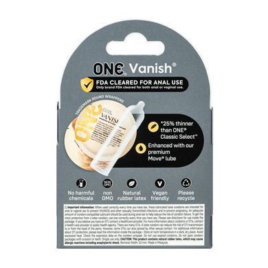 Презервативи ультратонкі ONE Vanish Hyperthin (3 шт, картонна коробка) зображення