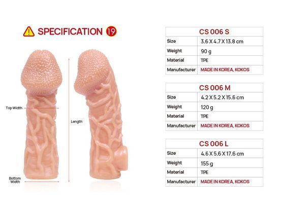 Насадка на член з отвором для мошонки Kokos Cock Sleeve CS 006, розмір M зображення