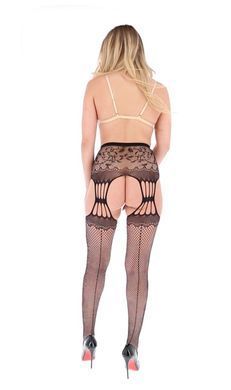 Еротичні колготки з ажурним поясом та доступом Passion S027 One Size, black зображення