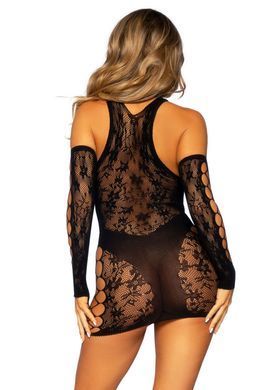 Сексуальна мінісукня з рукавичками Leg Avenue Mini dress and matching gloves Black One Size зображення