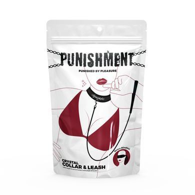 Ошейник с поводком + повязка на глаза Punishment Crystal Collar & Leash Black картинка