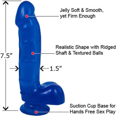 Фаллоимитатор с мошонкой Doc Johnson Jelly Jewels Cock and Balls with Suction Cup, синий картинка