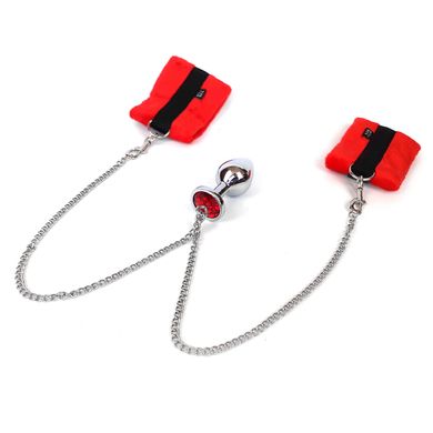Наручники с металлической анальной пробкой Art of Sex Handcuffs with Metal Anal Plug Red, размер M картинка