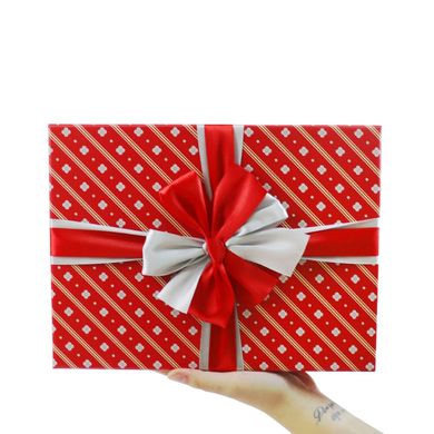 Подарочная коробка с бантом красно-белая, размер L (28,5 x 21,5 x 12,8 см) картинка