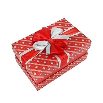 Подарункова коробка з бантом червоно-біла, розмір L (28,5 x 21,5 x 12,8 см) зображення