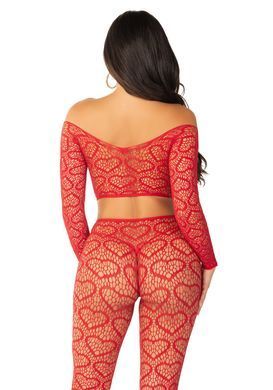 Костюм-сетка с сердечками Leg Avenue Off The Shoulder Top and Footless Tights One Size, Red картинка