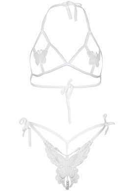 Откровенный комплект с бабочками Leg Avenue Open cup bra and pearl panty White картинка