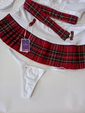 Эротический костюм школьницы: юбка, топ, стрнинги и чулки Obsessive Schooly 5 pcs costume, размер L/XL картинка