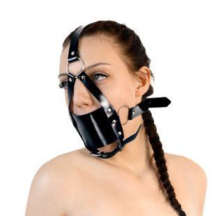 Кляп-маска шкіряна з пластиковою кулею Art of Sex Slave зображення