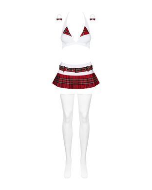 Эротический костюм школьницы: юбка, топ, стрнинги и чулки Obsessive Schooly 5 pcs costume, размер L/XL картинка
