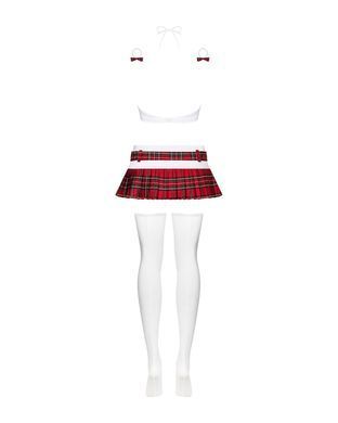 Эротический костюм школьницы: юбка, топ, стрнинги и чулки Obsessive Schooly 5 pcs costume, размер L/XL картинка