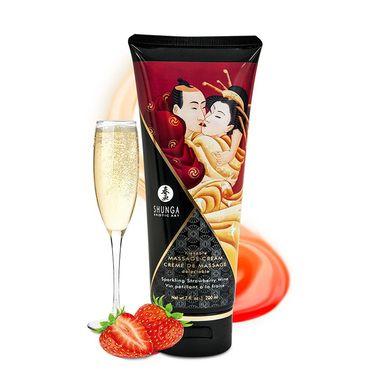 Крем масажний їстівний Shunga KISSABLE MASSAGE CREAM Sparkling Strawberry Wine Полуничне шампанське (200 мл) зображення