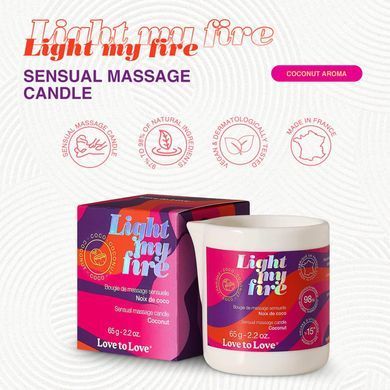Масажна свічка Love To Love LIGHT MY FIRE Coconut, кокос (65 мл) зображення