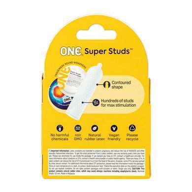 Презервативи з точковою ребристою текстурою ONE Super Studs (3 шт, картонна коробка) зображення