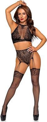 Мереживний комплект з доступом Leg Avenue Crop top and garter panty Black зображення