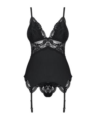 Чорний корсет із мереживом + трусики Obsessive 810-COR-1 corset & thong black, розмір S/M зображення