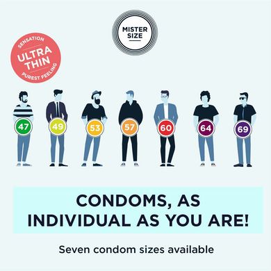 Набір тонких презервативів + лінійка Mister Size test-set, розміри 53-57-60 (3 шт) зображення