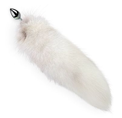 Металева анальна пробка з хвостом із натурального хутра Art of Sex White fox, розмір M (діаметр 3,4 см) зображення