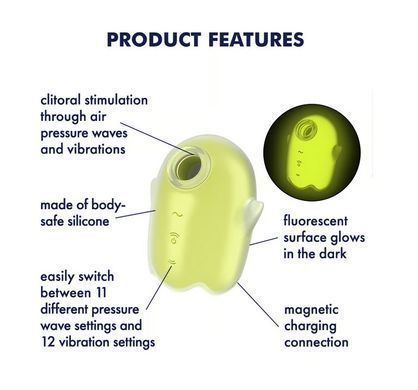 Вакуумний стимулятор із вібрацією, що світься у темряві Satisfyer Glowing Ghost Yellow зображення