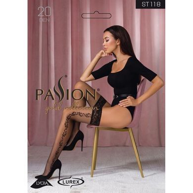 Панчохи на ажурній силіконовій гумці з вертикальним малюнком Passion ST118, розмір 1/2, чорні (20 den) зображення