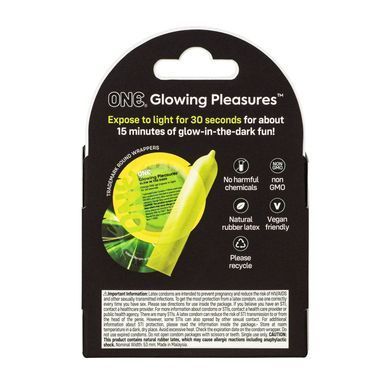 Презервативы светящиеся в темноте ONE Glowing Pleasures (3 шт, картонная коробка) картинка