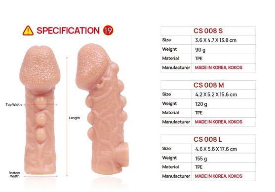 Насадка на член з отвором для мошонки Kokos Cock Sleeve CS 008, розмір M зображення