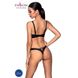 Комплект з екошкіри: відкритий бра зі стрічками, стрінги зі шнурівкою Passion Celine Bikini black, розмір L/XL картинка 2