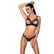 Комплект з екошкіри: відкритий бра зі стрічками, стрінги зі шнурівкою Passion Celine Bikini black, розмір L/XL картинка 1