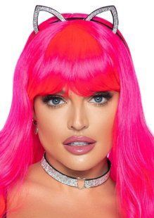 Набор со стразами: ушки кошки и чокер Leg Avenue Cat ear headband and choker Silver картинка